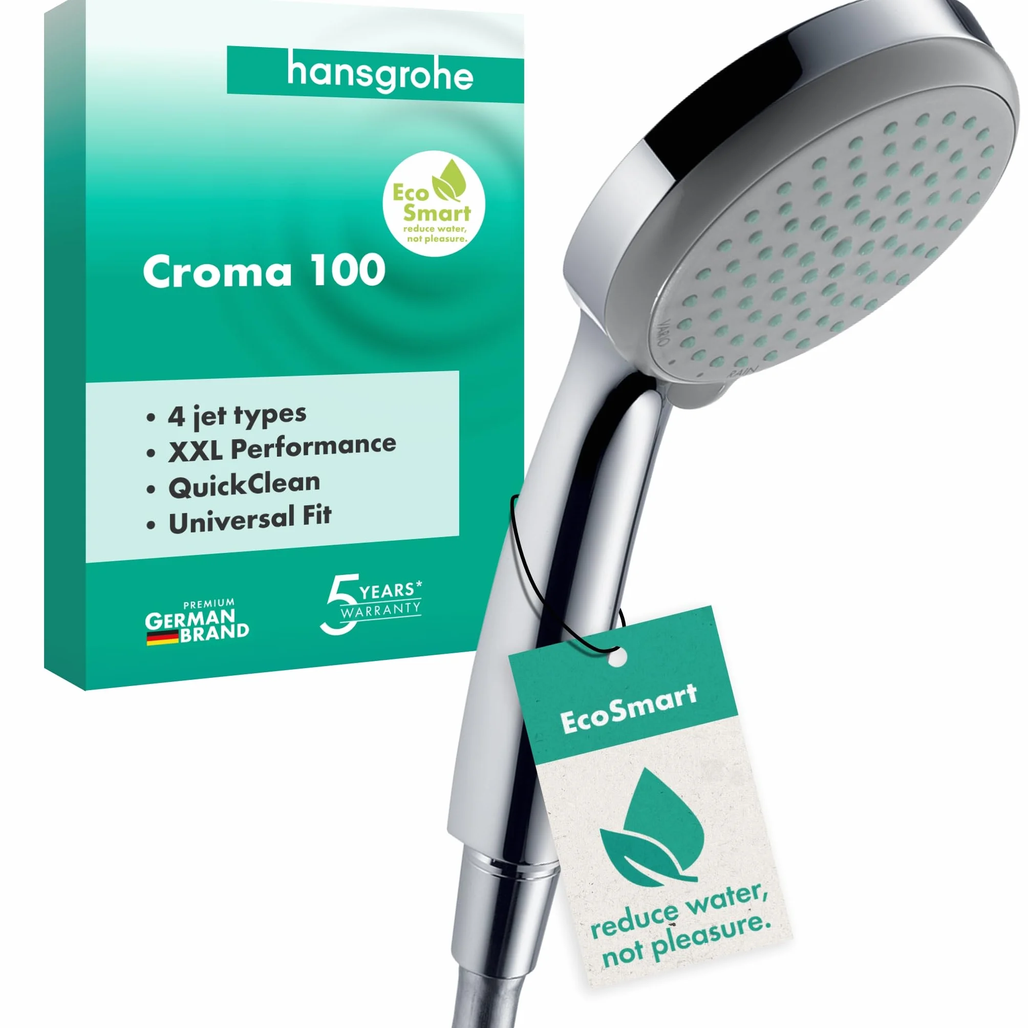 Hansgrohe Croma 100 Słuchawka Prysznicowa, Srebrny, 7.83 x 3.94 x 0.01 cm; 250 g