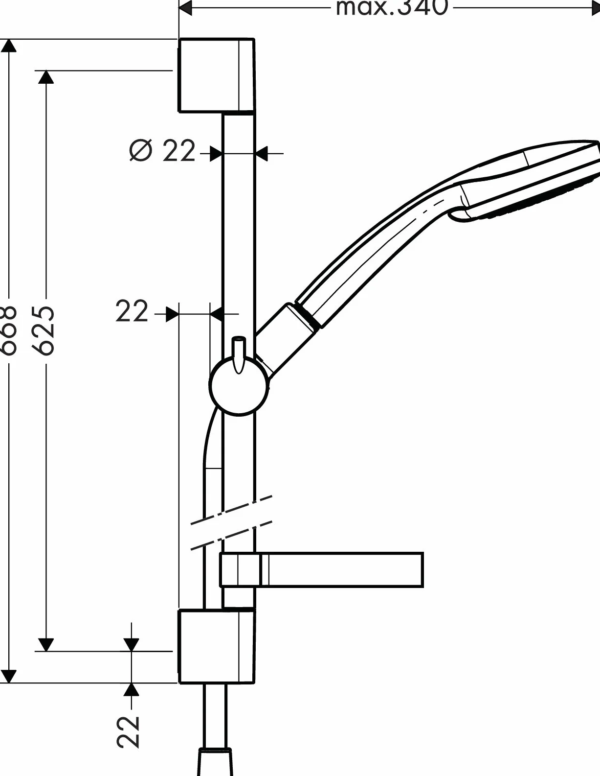 hansgrohe Croma 100 Zestaw prysznicowy Vario z drążkiem 65 cm i mydelniczką chrom, 27772000