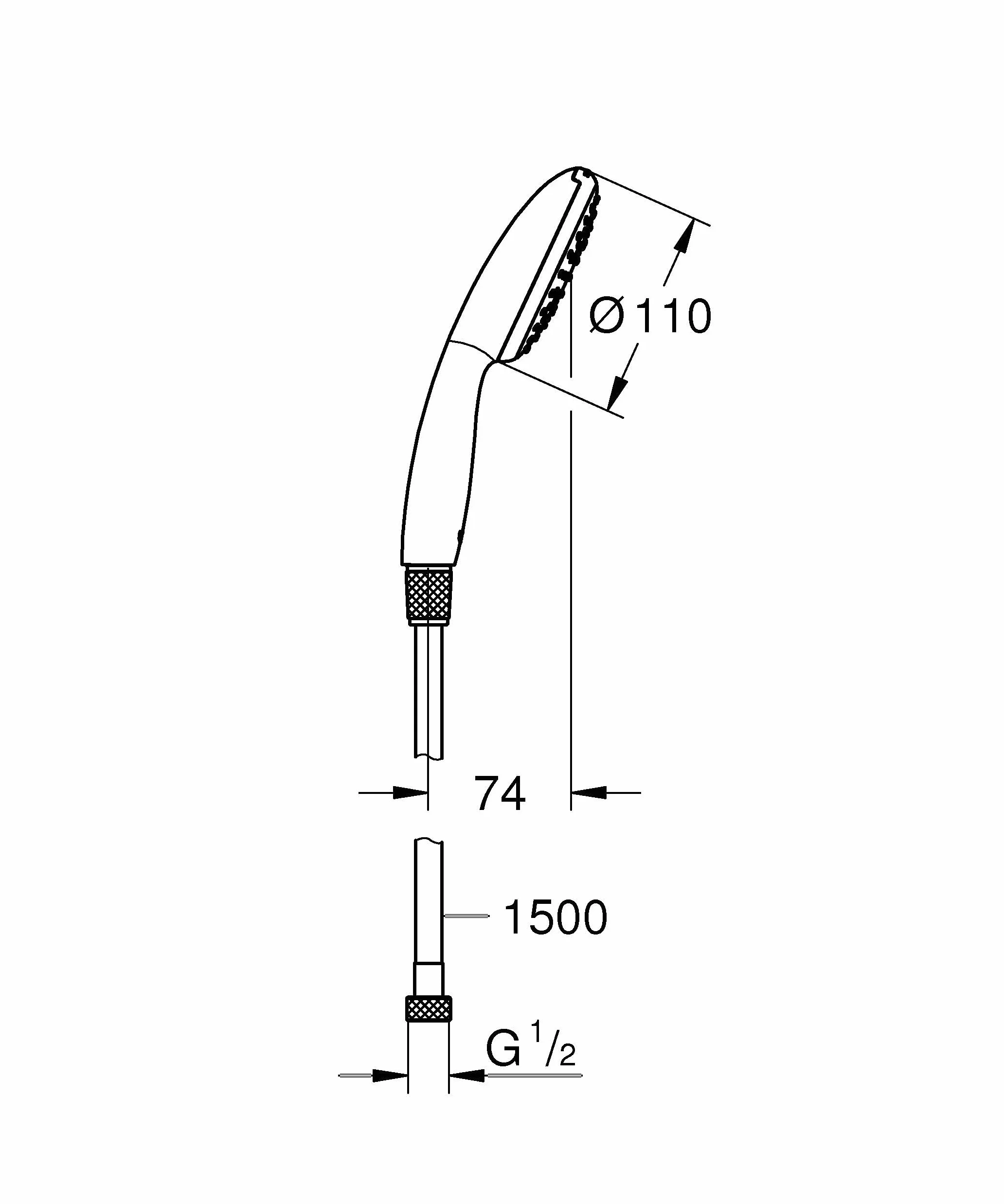 GROHE Vitalio 110 – zestaw prysznicowy oszczędzający wodę – 8 l na min (1 rodzaj strumienia, standardowe przyłącze, pierścień silikonowy chroni w razie upadku, z wężem prysznicowym 150 cm), okrągły,