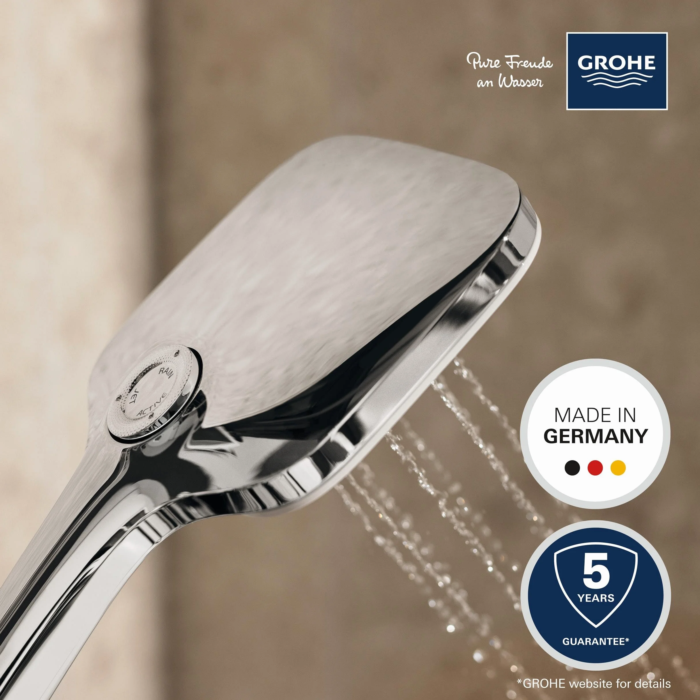 GROHE Vitalio SmartActive 130 Cube 26595000 słuchawka prysznicowa, 3 rodzaje strumienia, system odkamieniania