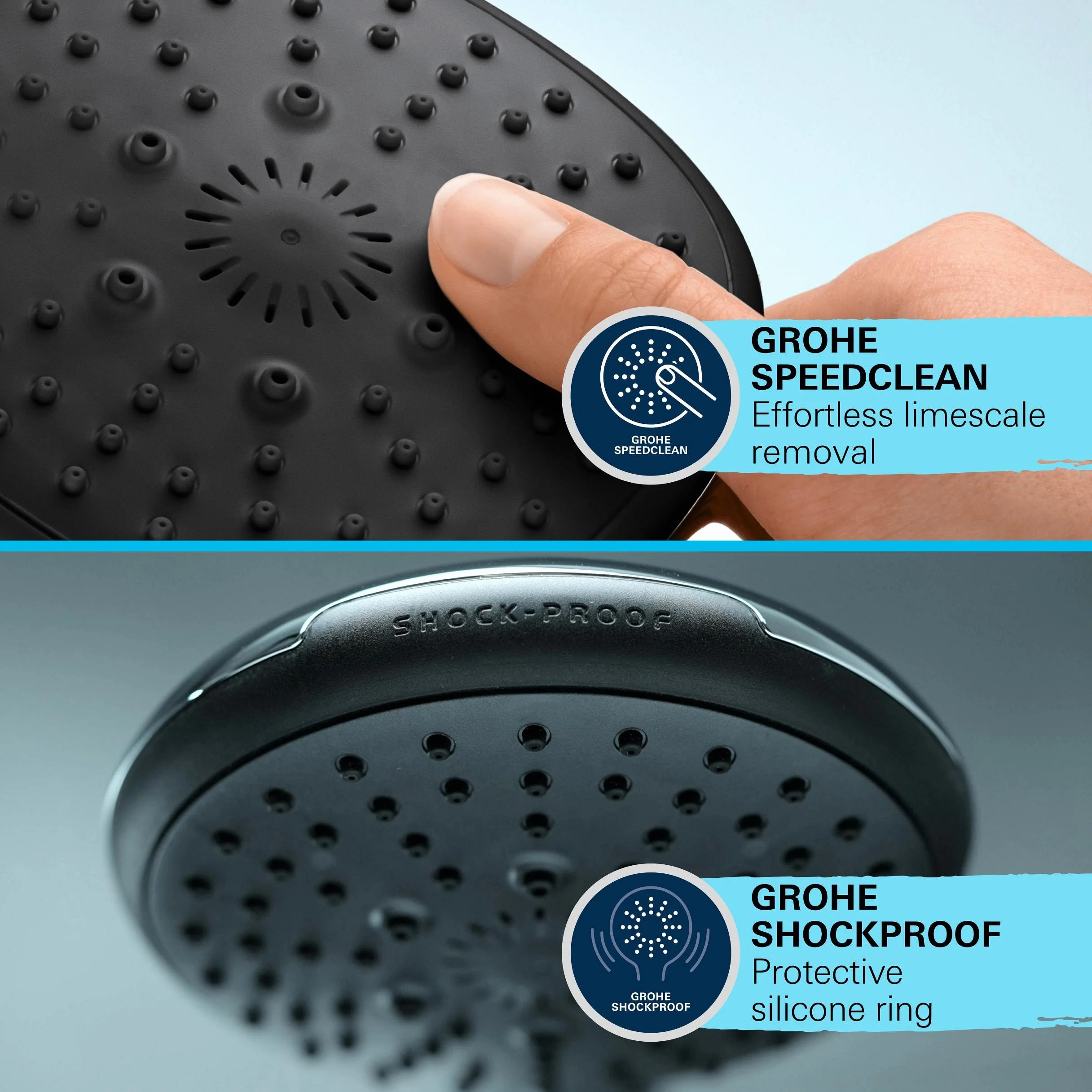 Grohe Vitalio 27940001 słuchawka prysznicowa, oszczędzająca wodę 9 l na min (1 rodzaj strumienia, standardowe przyłącze, silikonowy pierścień chroni przed upadkiem), okrągła, chromowana