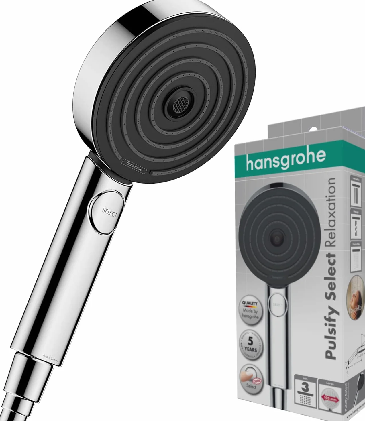 Hansgrohe Pulsify Select S Główka prysznicowa 105 3-strumieniowa Relaxation, chrom, 24110000