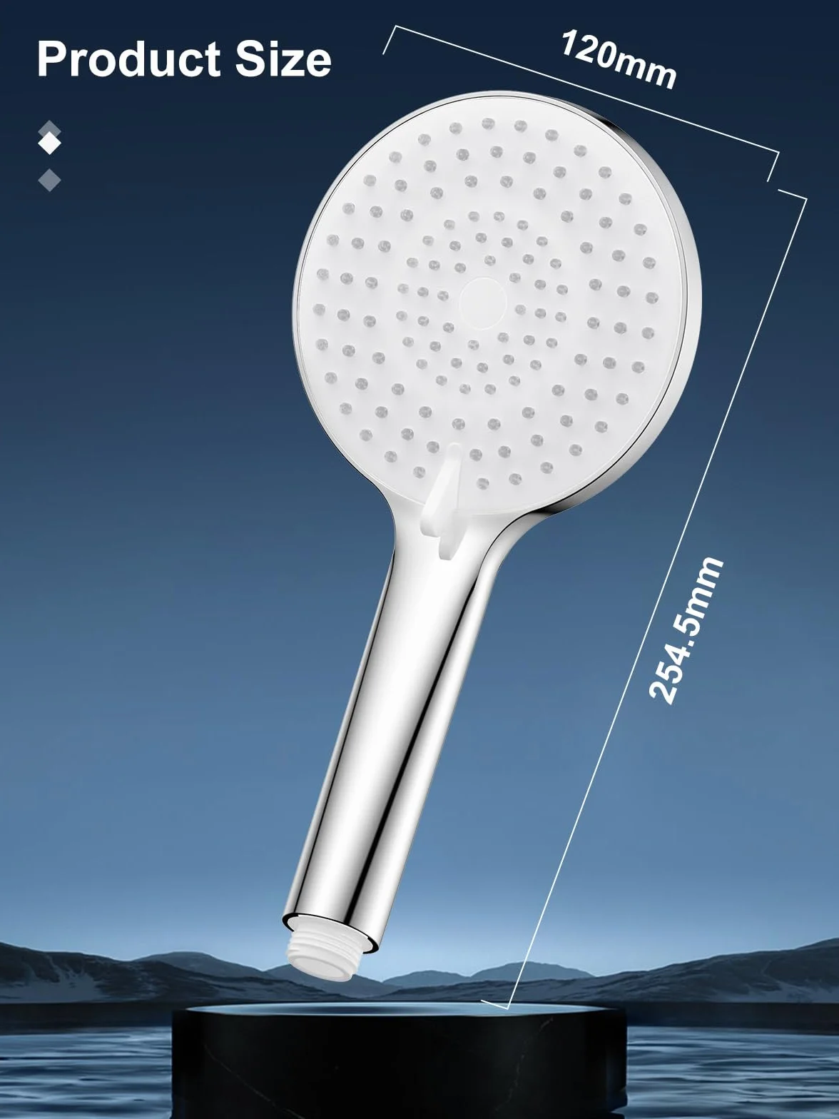 YEAUPE PRO słuchawka prysznicowa z 3 rodzajami strumienia, okrągła głowica prysznicowa (średnica 120 mm), wysokociśnieniowa głowica prysznicowa oszczędzająca wodę (1 x głowica prysznicowa i wąż)