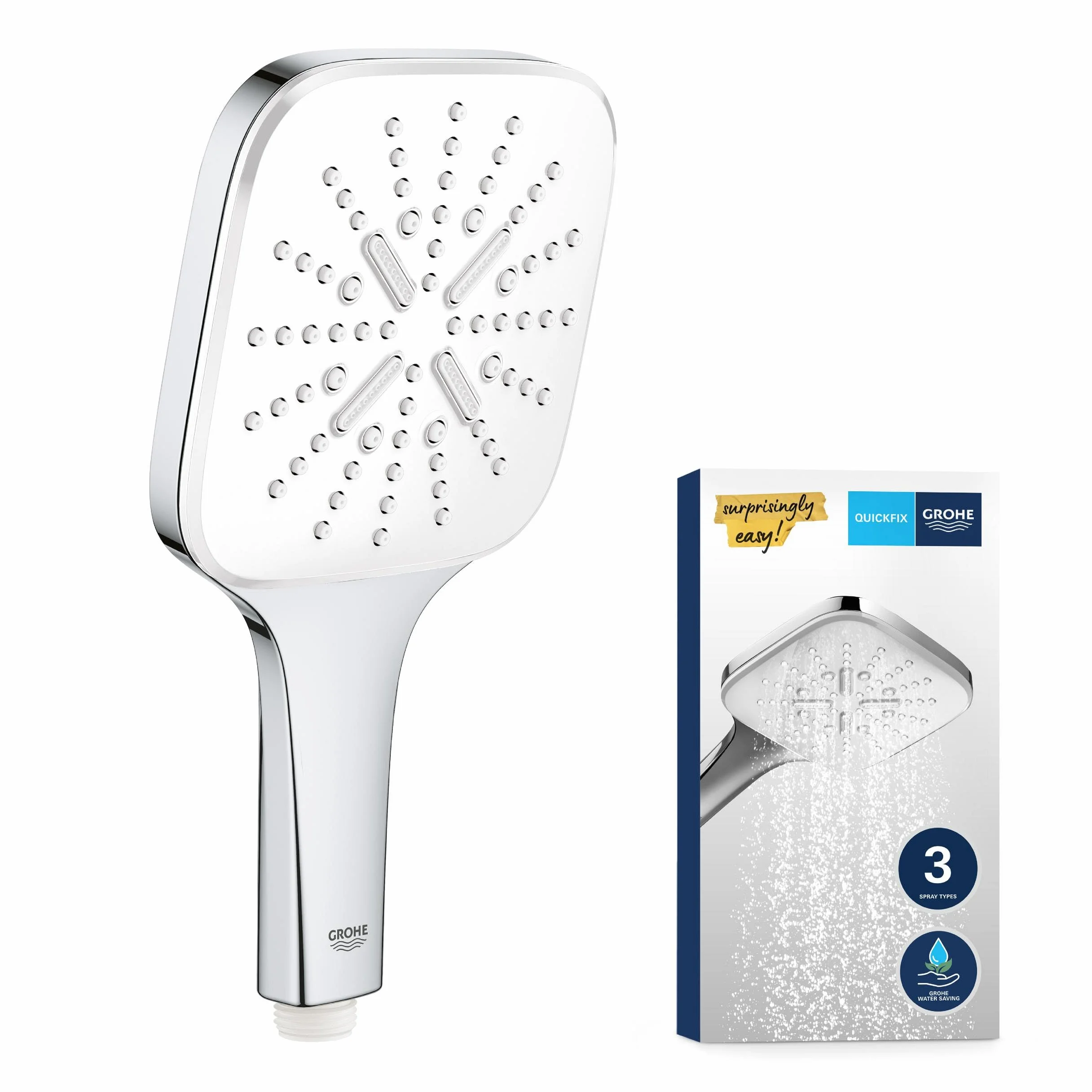 GROHE Vitalio SmartActive 130 Cube 26595000 słuchawka prysznicowa, 3 rodzaje strumienia, system odkamieniania