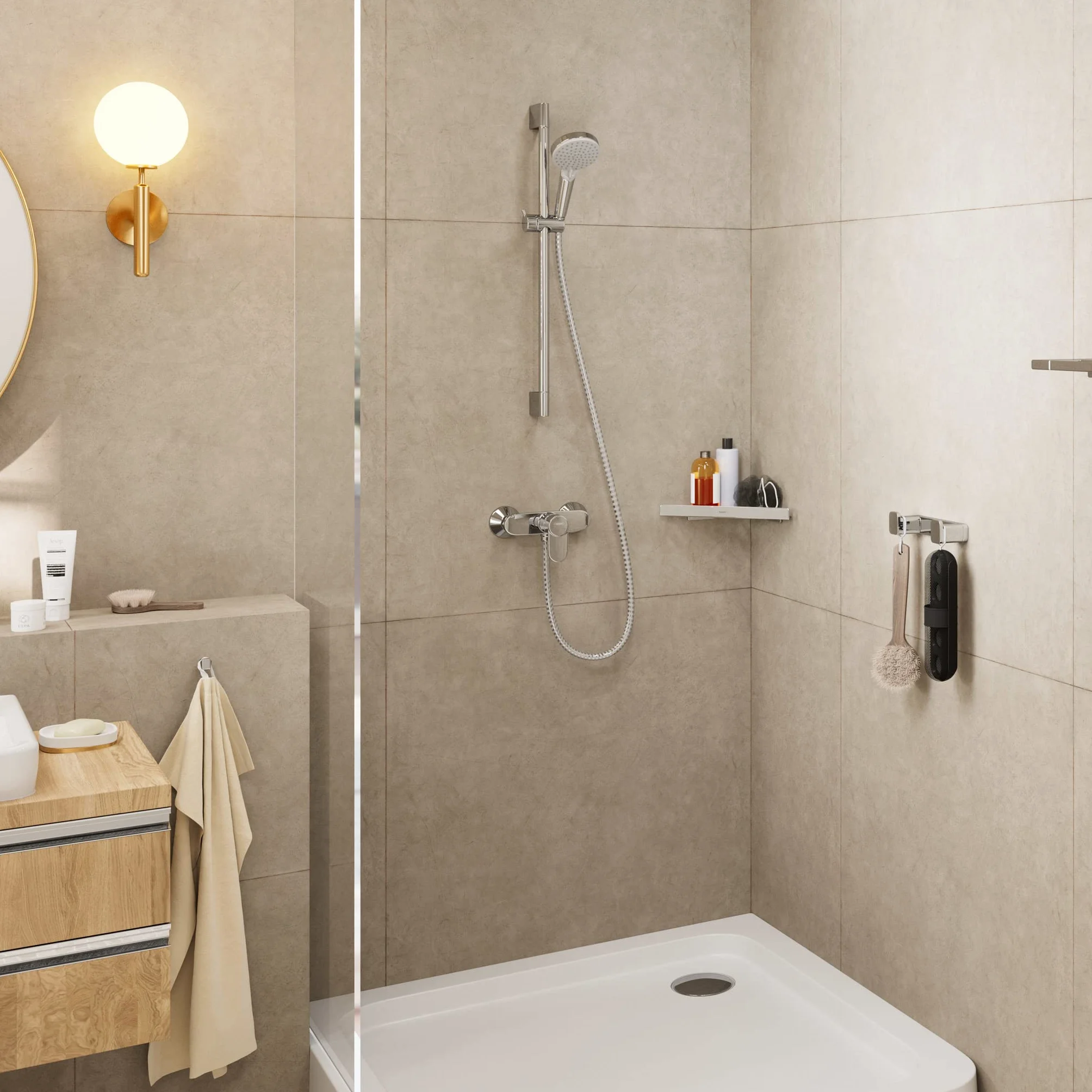 hansgrohe Vernis Blend - zestaw prysznicowy z głowicą prysznicową oszczędzający wodę (EcoSmart, 2-strumieniowa), wąż prysznicowy (1,60 m) i drążkiem (0,65 m), chrom, 26279000