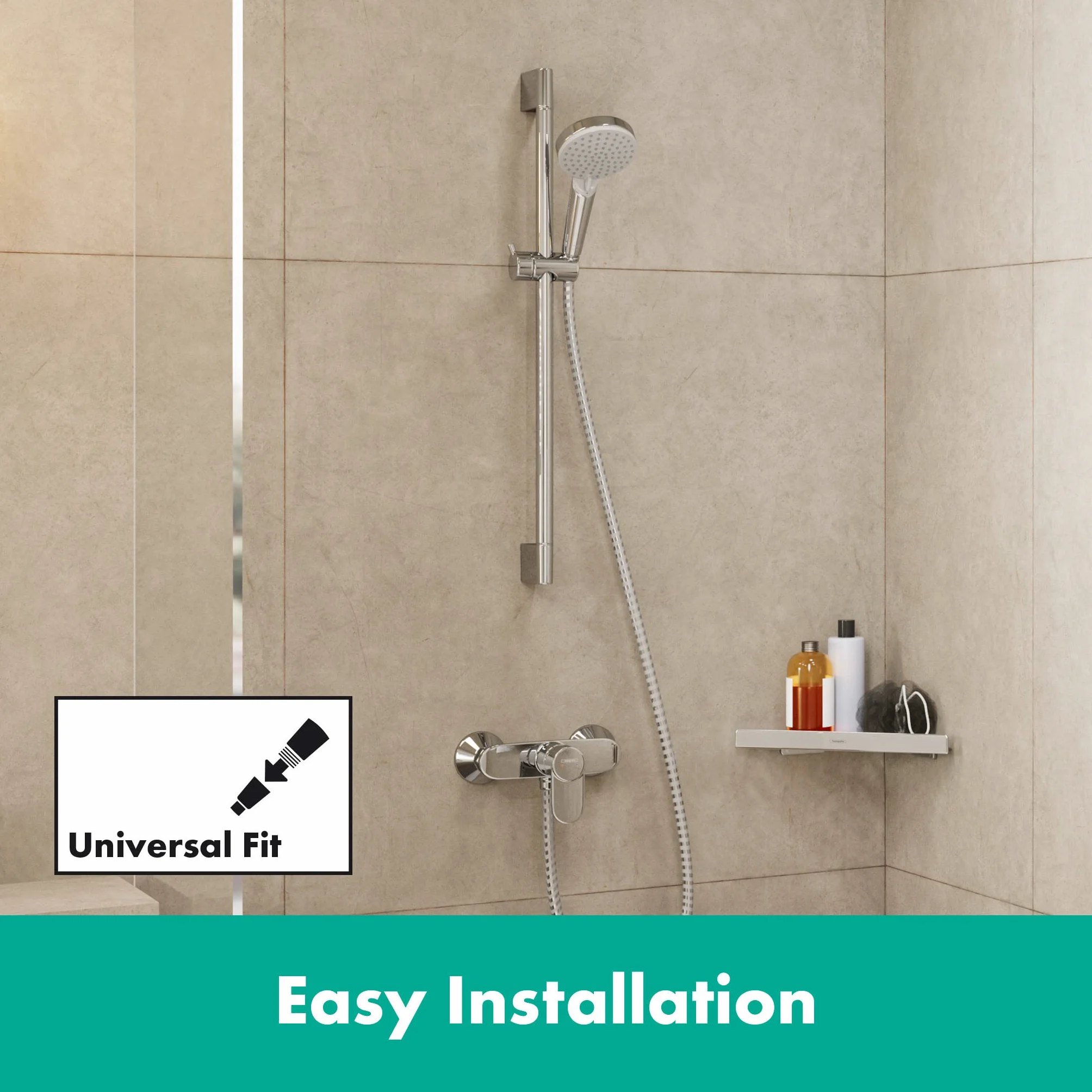 hansgrohe Vernis Blend - zestaw prysznicowy z głowicą prysznicową oszczędzający wodę (EcoSmart, 2-strumieniowa), wąż prysznicowy (1,60 m) i drążkiem (0,65 m), chrom, 26279000